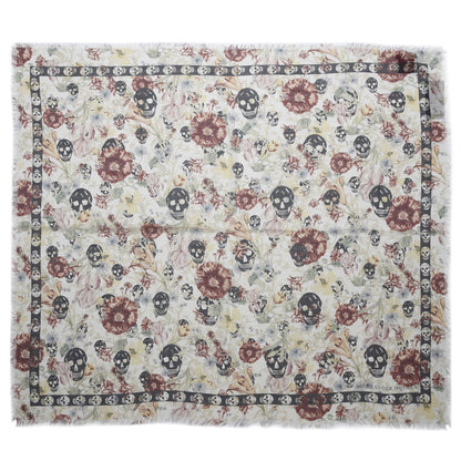 Alexander McQueen Silk Modal Midieval Flower Skull Scarf Ivory 1 of 5