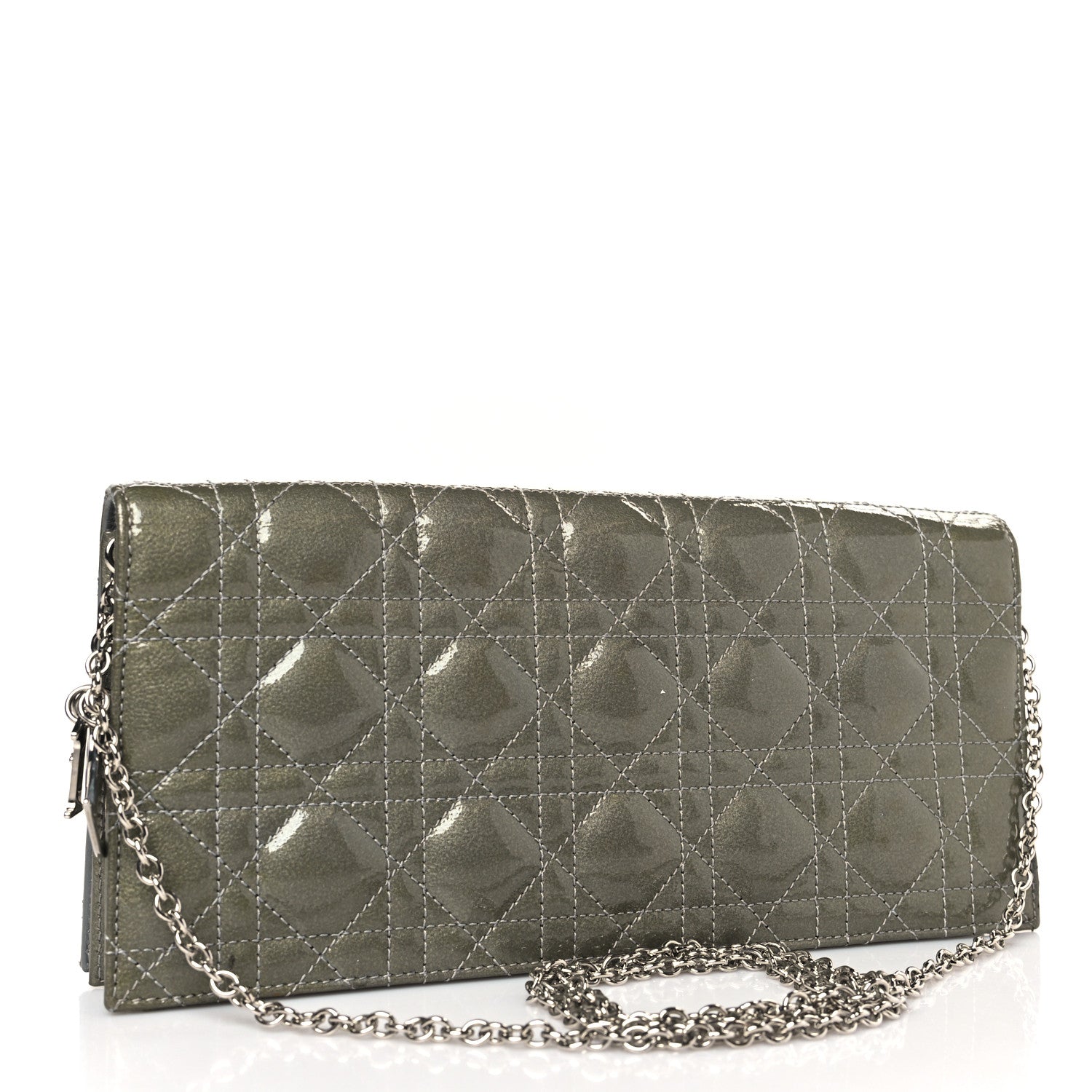 Christian Dior Patent Cannage Rendezvous Chain Wallet Kaki 3 of 8
