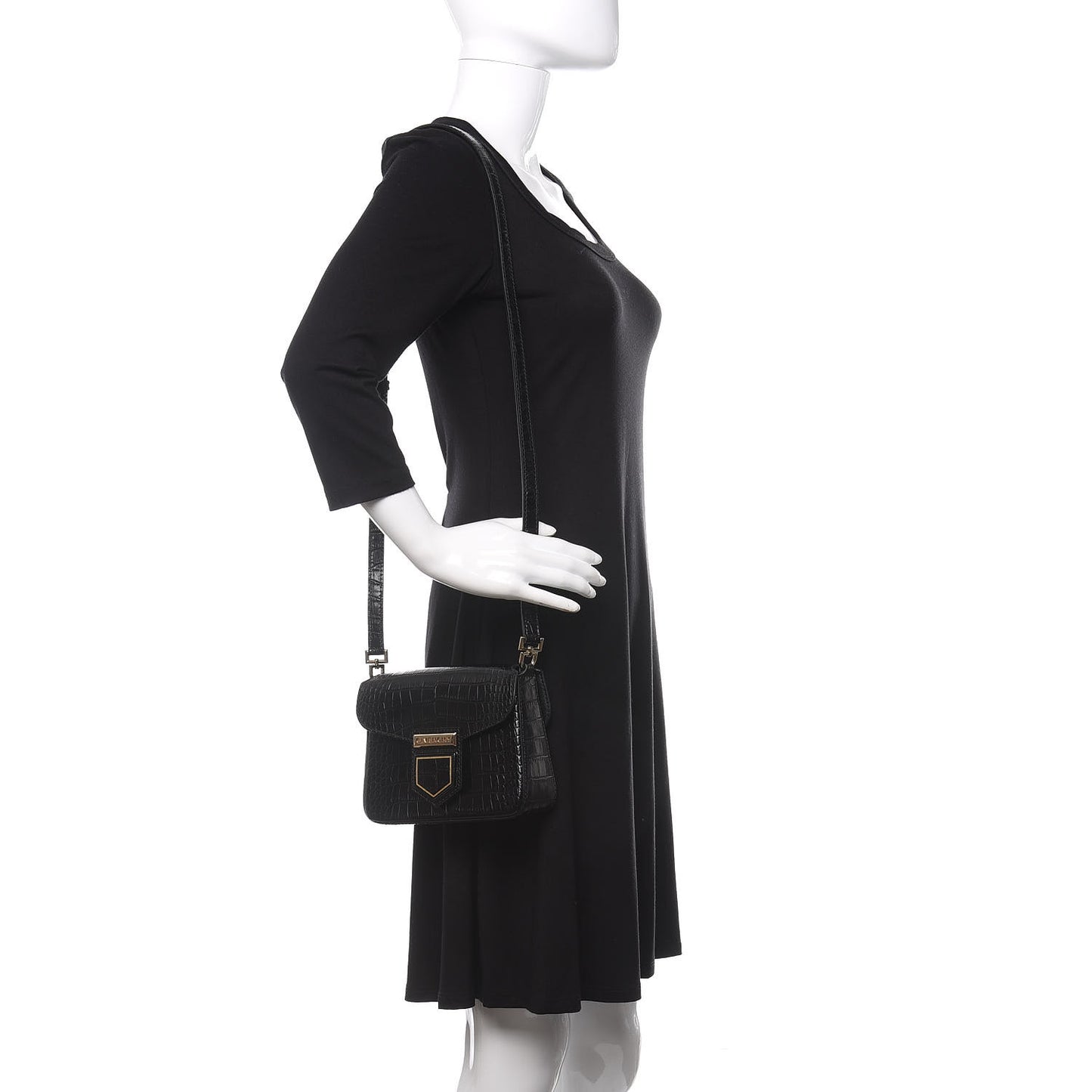 Calfskin Crocodile Embossed Mini Nobile Shoulder Bag Black