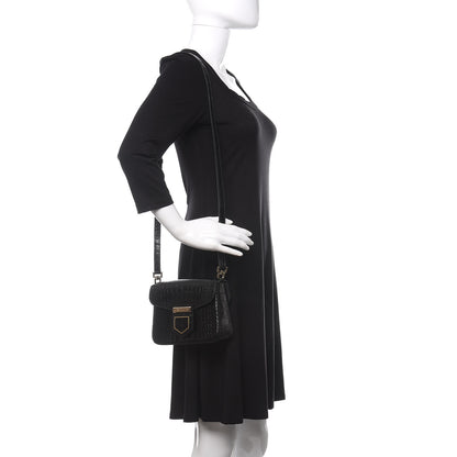 Givenchy Calfskin Crocodile Embossed Mini Nobile Shoulder Bag Black 2 of 8