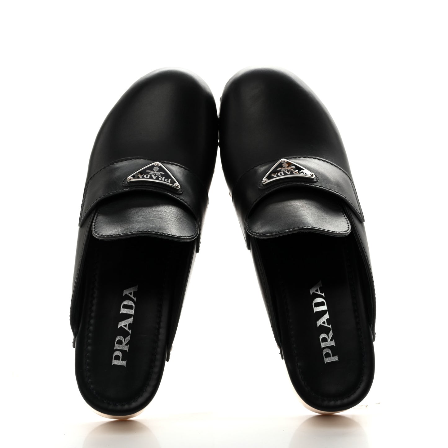Natural Calfskin Metal Triangle Logo 45mm Clogs 40 Black Sabbia