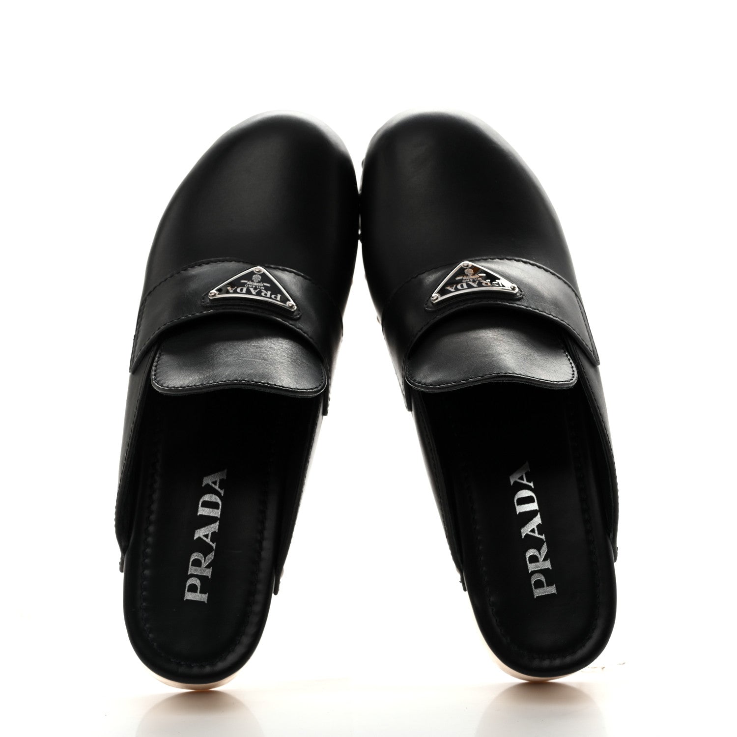 Prada Natural Calfskin Metal Triangle Logo 45mm Clogs 40 Black Sabbia 2 of 15