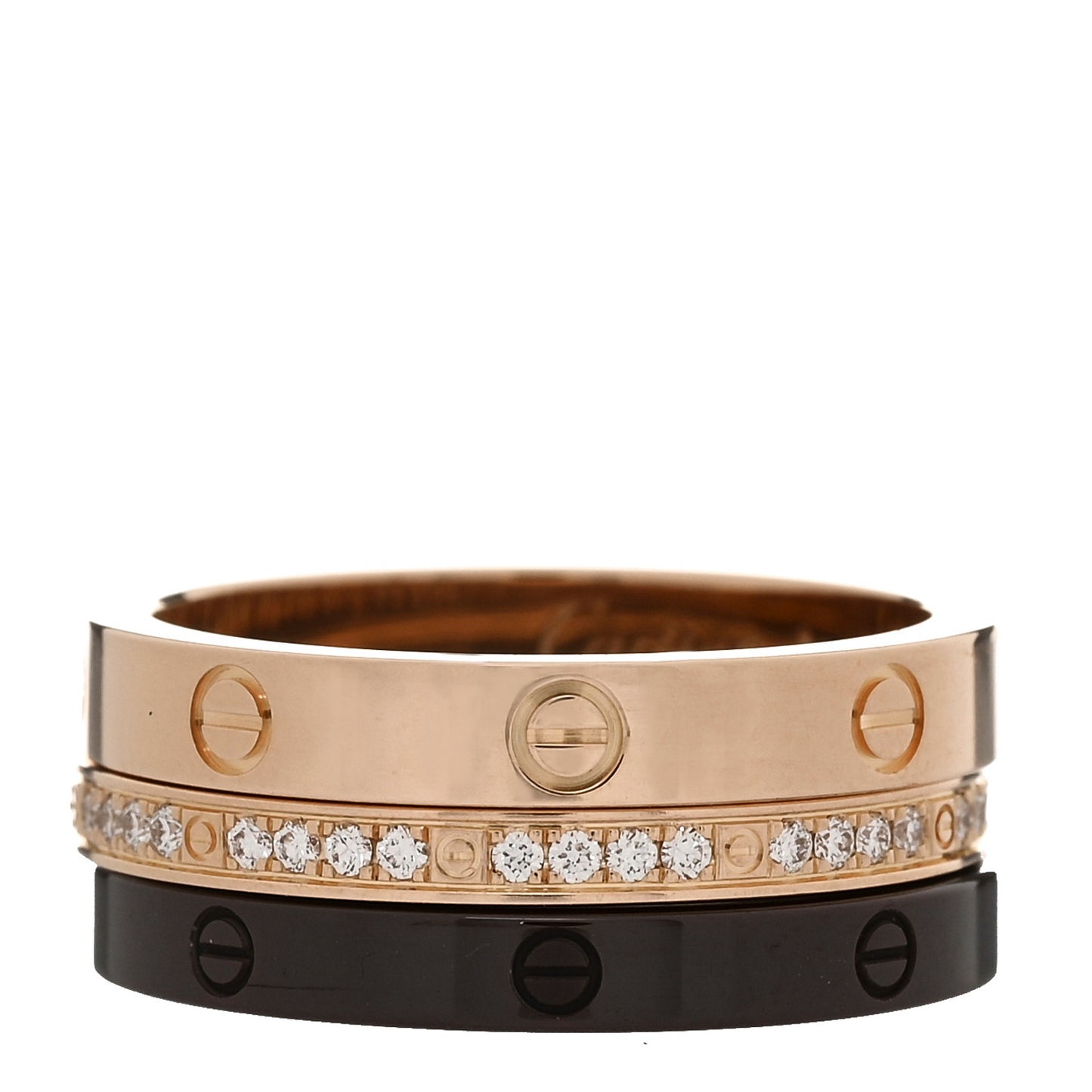 18K Pink Gold Diamond Ceramic LOVE Ring Set 51 5.75