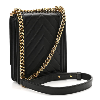 Chanel Calfskin Chrevron Quilted North South Boy Flap Black 3 of 10