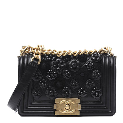 Chanel Lambskin Embroidered Camellia Quilted Small Boy Flap Black 1 of 10