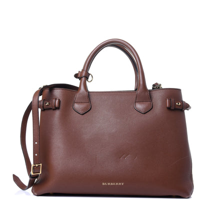 Burberry Grainy Calfskin House Check Medium Banner Tote Tan 1 of 17