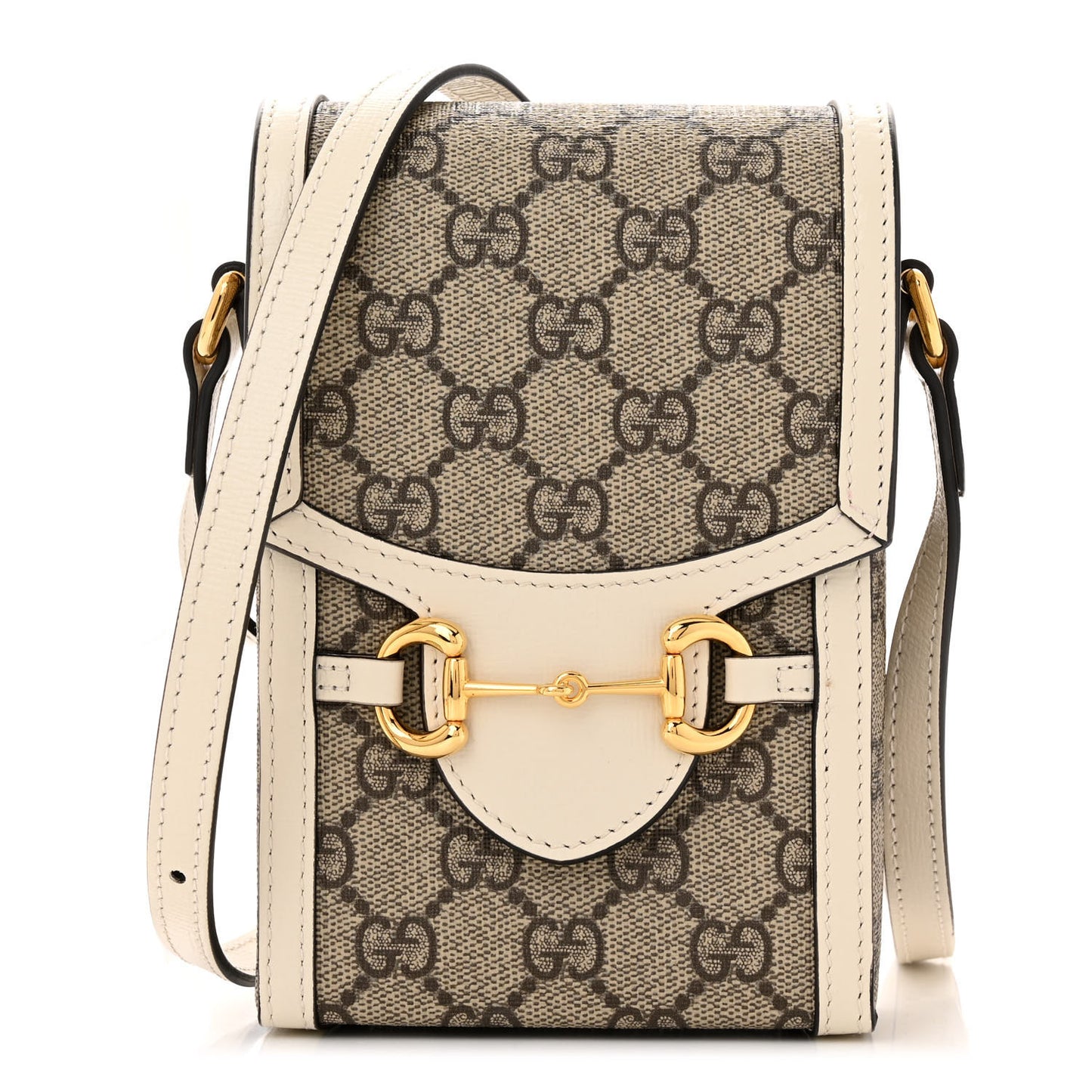 GG Supreme Monogram Azalea Calfskin Mini Horsebit 1955 Crossbody Bag Beige Ebony Mystic White