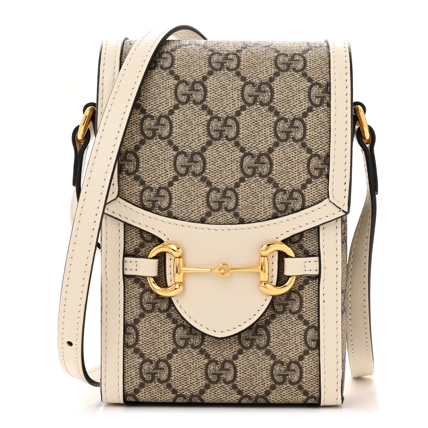 Gucci GG Supreme Monogram Azalea Calfskin Mini Horsebit 1955 Crossbody Bag Beige Ebony Mystic White 1 of 10