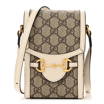 Gucci GG Supreme Monogram Azalea Calfskin Mini Horsebit 1955 Crossbody Bag Beige Ebony Mystic White 1 of 10