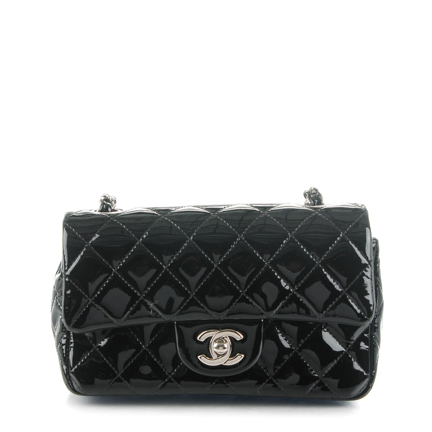 Patent Calfskin Quilted Mini Rectangular Flap Black
