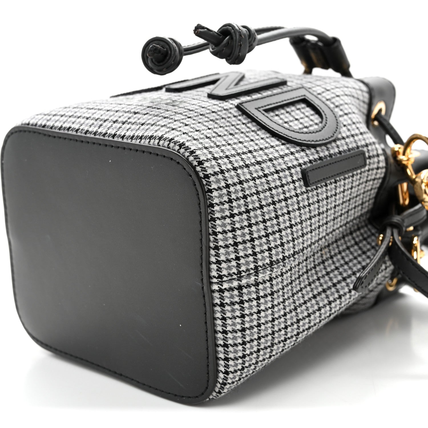 Fendi Wool Vitello Grace Small Houndstooth Mini Mon Tresor Bucket Bag Grigio Anthracite 10 of 10