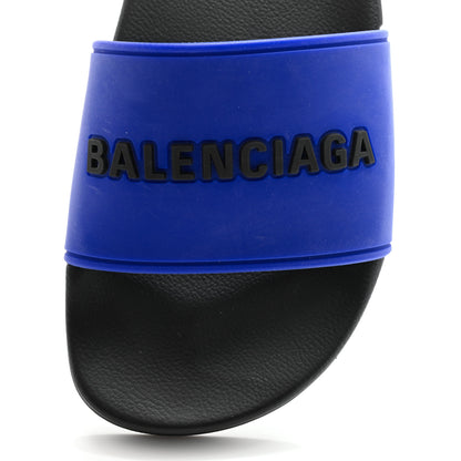 Balenciaga Rubber Logo Womens Pool Slide Sandals 35 Blue Black 7 of 8