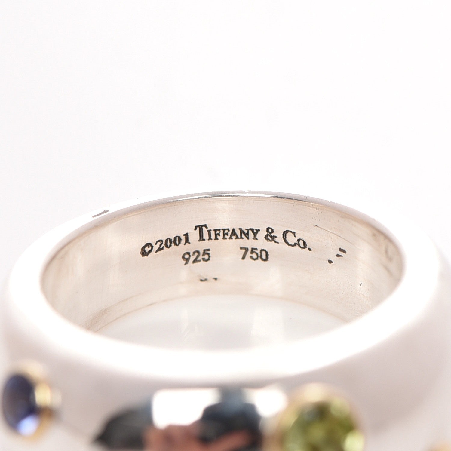 Tiffany Sterling Silver 18K Yellow Gold Sapphire Tourmaline Peridot Etoile Ring 6 4 of 4