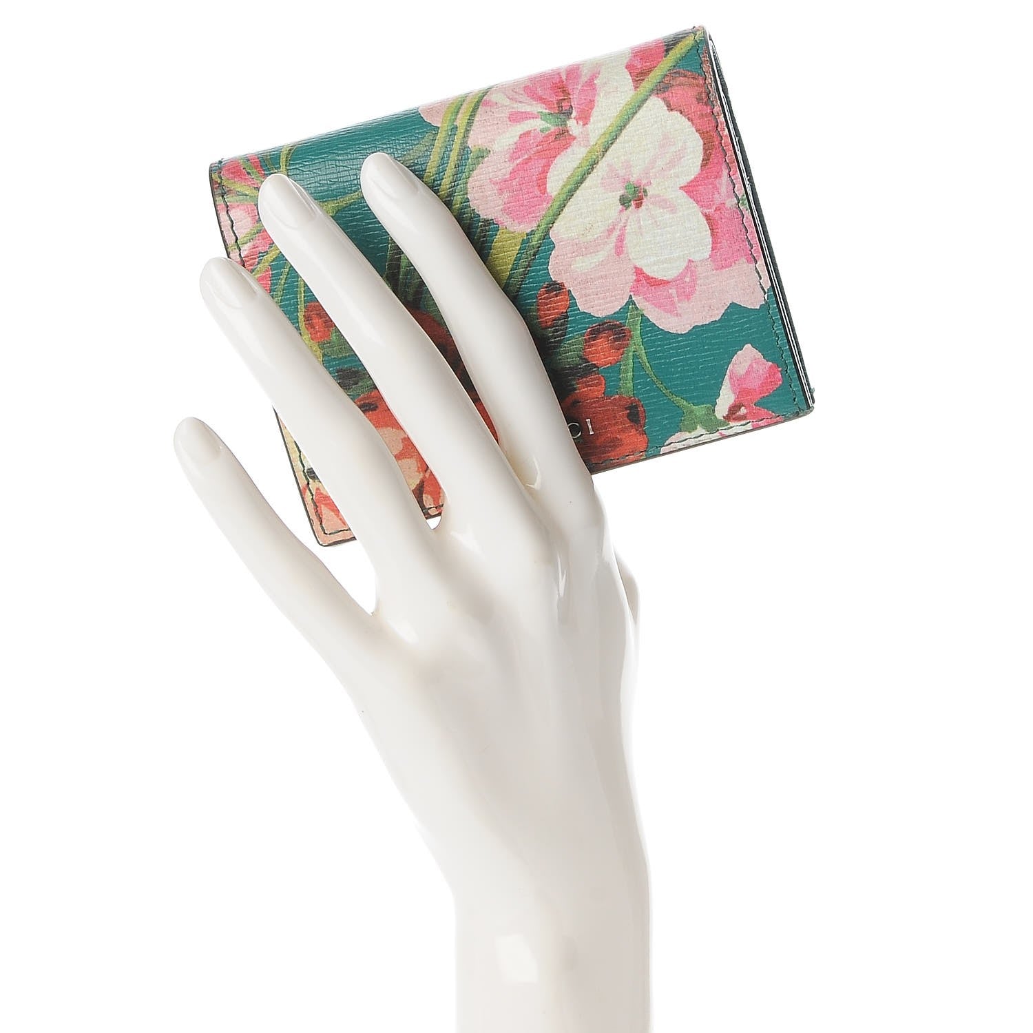 Gucci Shangai Calfskin Blooms Print Card Case Wallet Clear Bright Emerald Multicolor 2 of 7