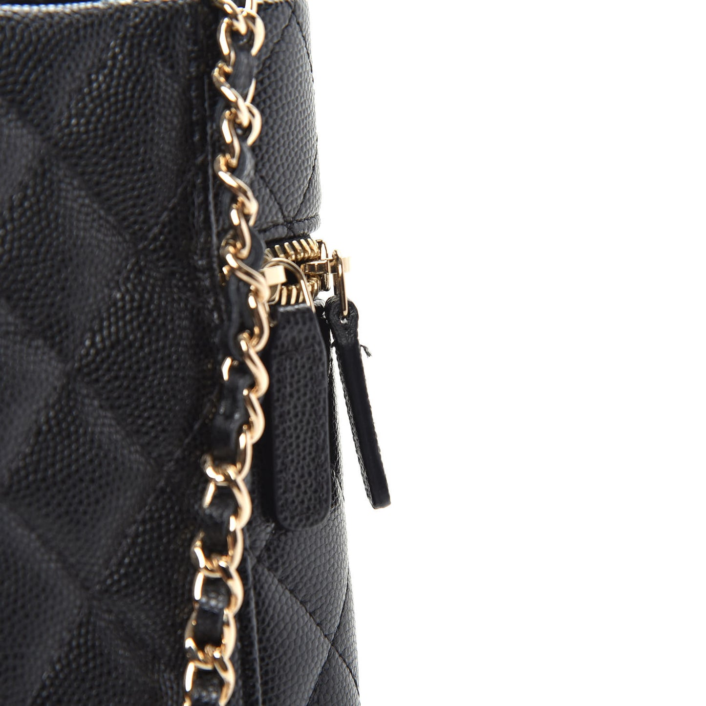 Caviar Quilted Phone Holder With Chain Black