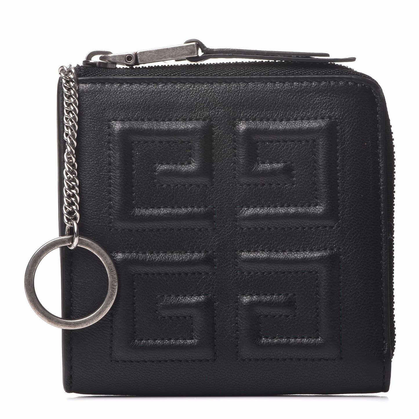 Lambskin Logo Zip Around Compact Wallet Black