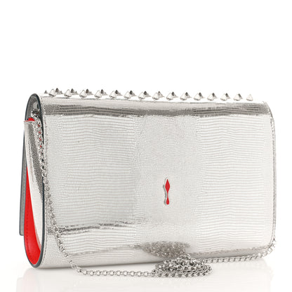 Christian Louboutin Metallic Laminato Lizard Embossed Spikes Paloma Clutch Silver 3 of 9