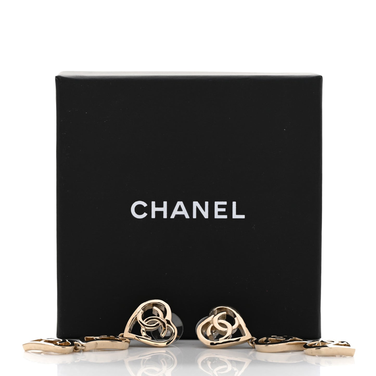 Metal CC Triple Heart Coco In Love Drop Earrings Gold