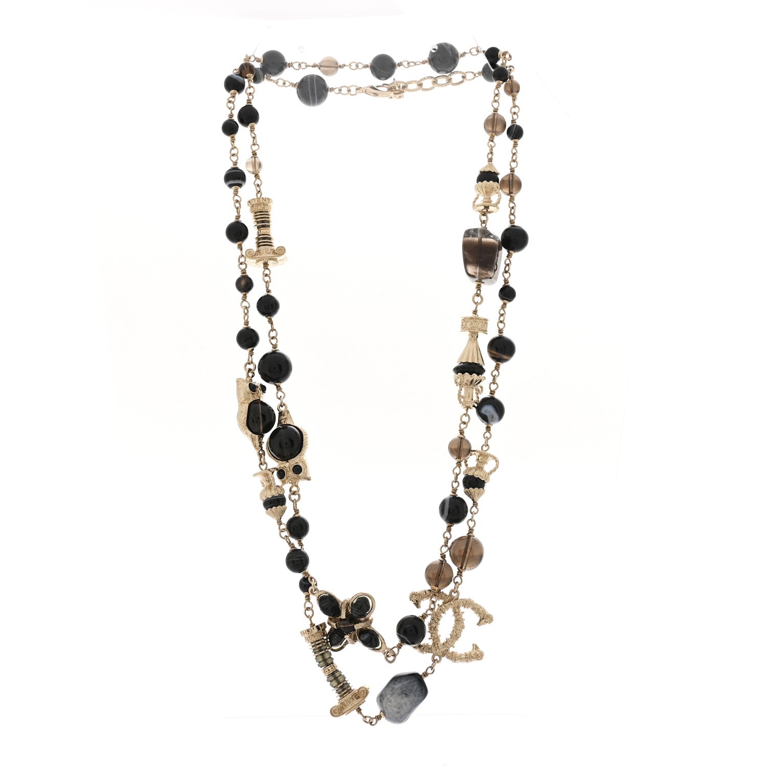 Chanel Resin Glass CC Beaded Charms Long Necklace Gold Black 3 of 6