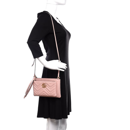 Gucci Calfskin Matelasse Small GG Marmont Double Zip Shoulder Bag Perfect Pink 2 of 11