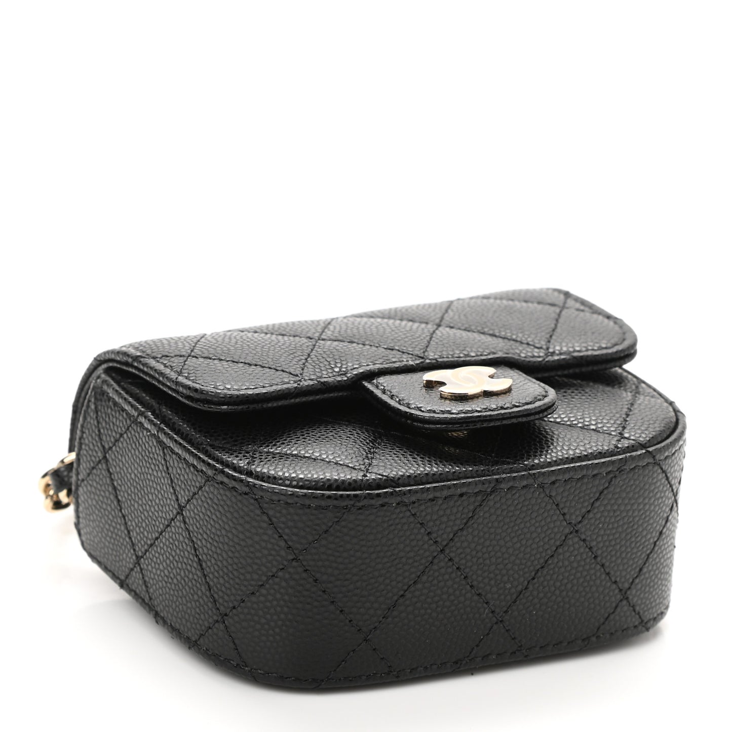 Caviar Quilted Flap Card Holder On Chain Black