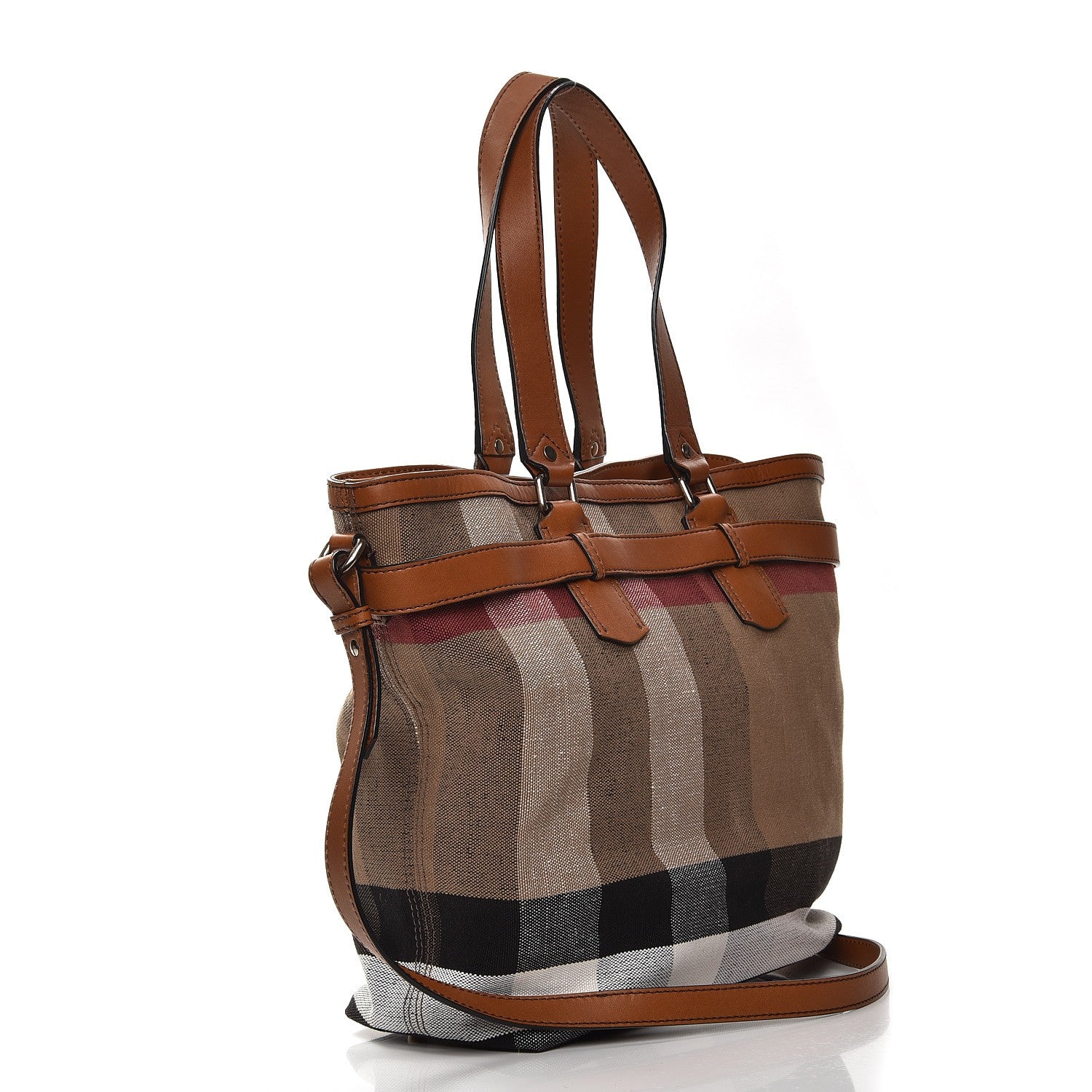 Burberry Canvas Mega Check Medium Traveler Tote Saddle Brown 4 of 8