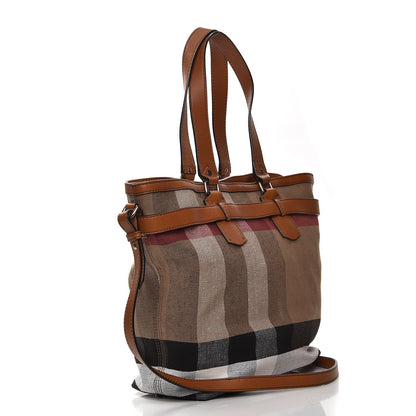 Burberry Canvas Mega Check Medium Traveler Tote Saddle Brown 4 of 8