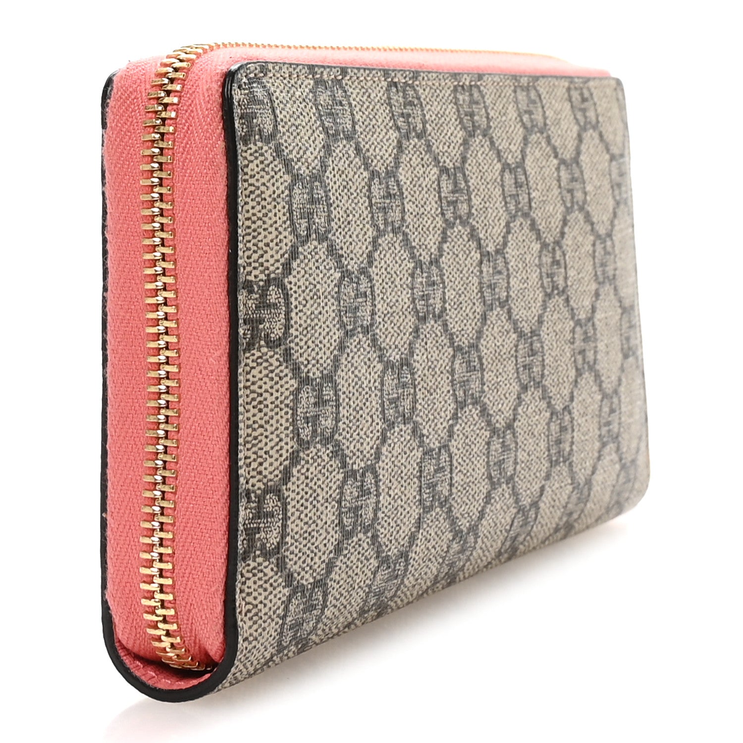 Gucci GG Supreme Monogram Embroidered Face Zip Around Wallet Pink
