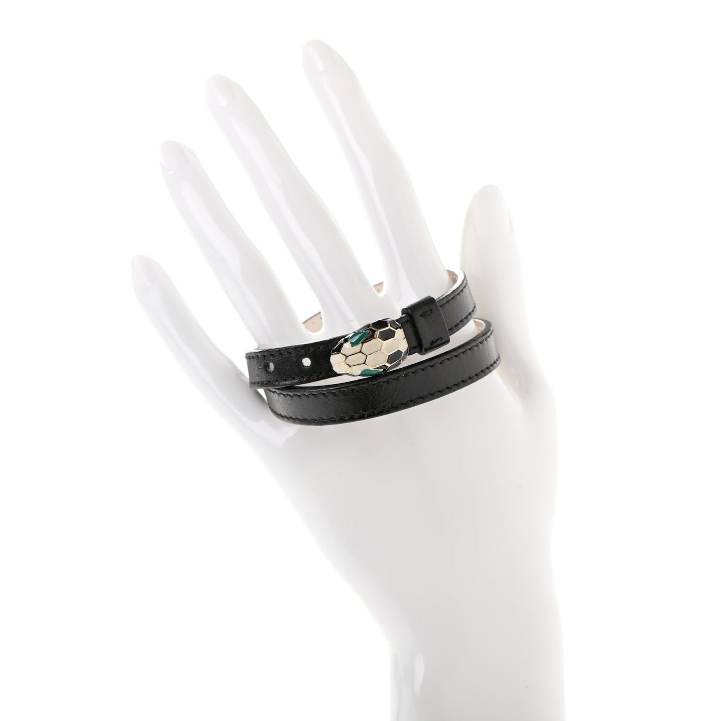 Calfskin Serpenti Forever Double Coil Bracelet Black