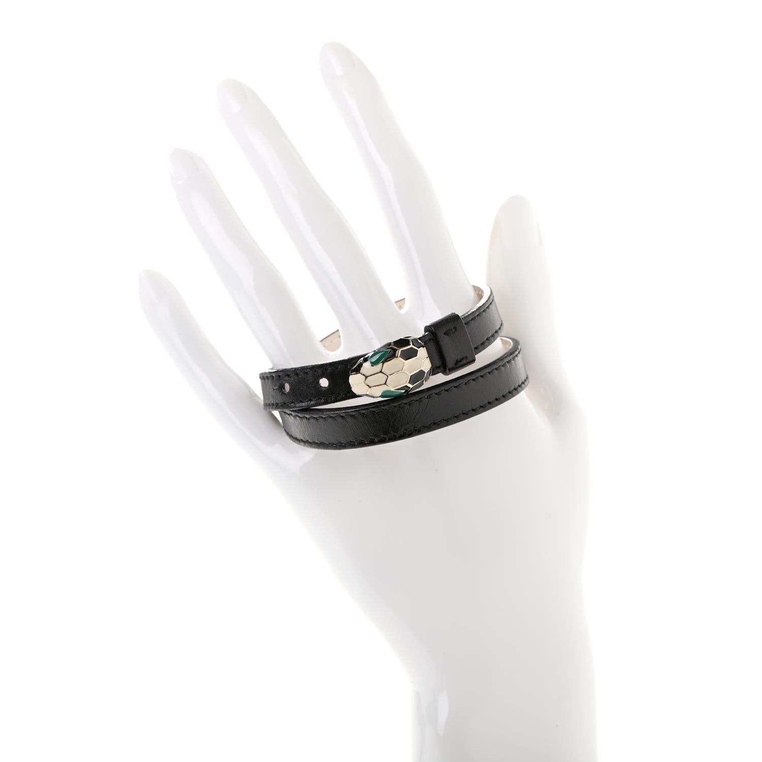 Bulgari Calfskin Serpenti Forever Double Coil Bracelet Black 2 of 5