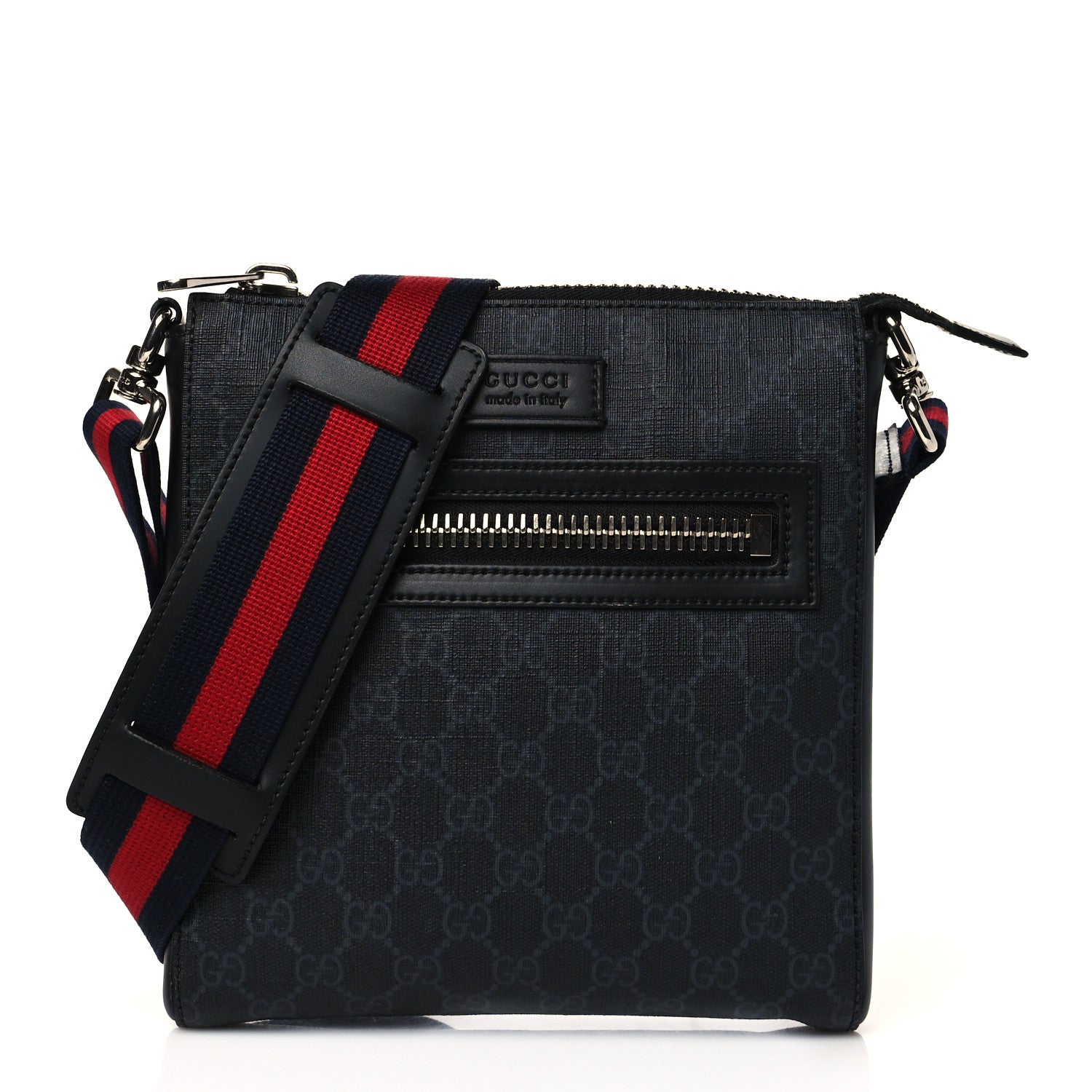 Gucci GG Supreme Monogram Web Small Flat Messenger Bag Black Grey 1 of 10