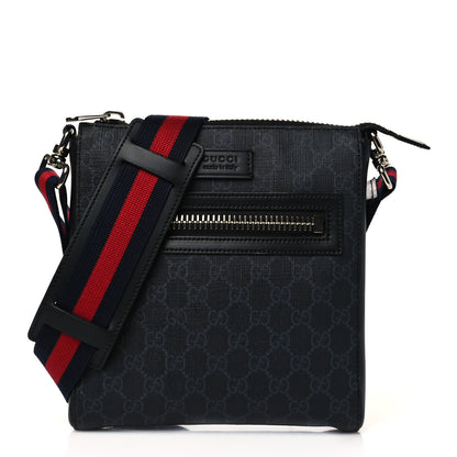 Gucci GG Supreme Monogram Web Small Flat Messenger Bag Black Grey 1 of 10