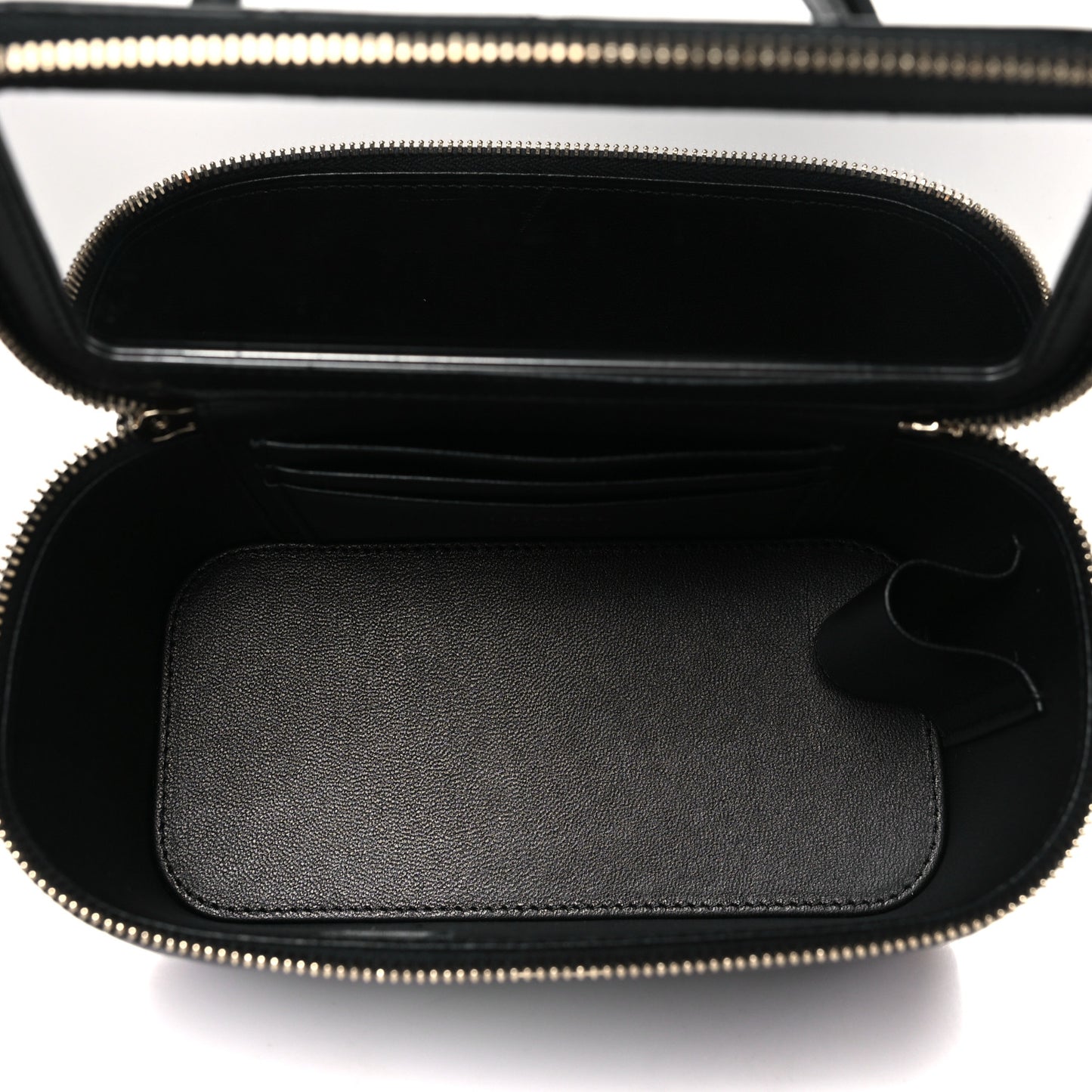 Lambskin Quilted Small Top Handle Vanity Case With Chain Black