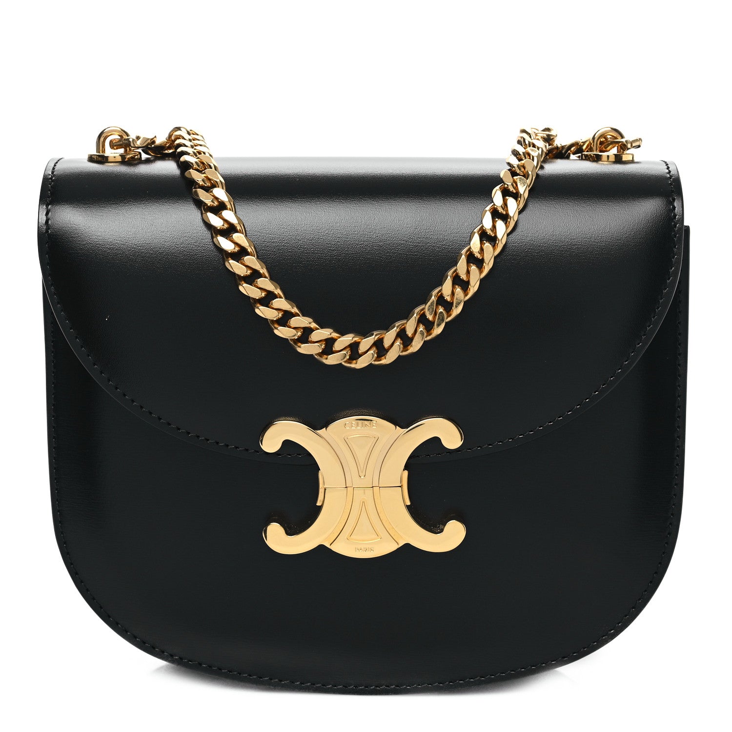 Celine Shiny Calfskin Besace Clea Chain Triomphe Black 1 of 9