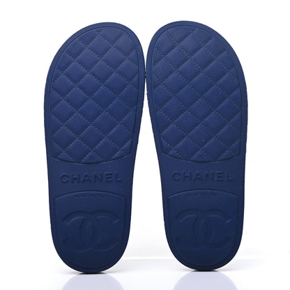 Chanel Rubber CC Flat Slide Sandals 35 Black Navy 6 of 10