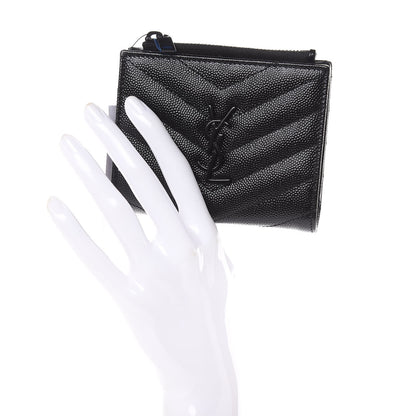 Saint Laurent Grain De Poudre Matelasse Chevron Monogram Zipped Card Case Black 2 of 7