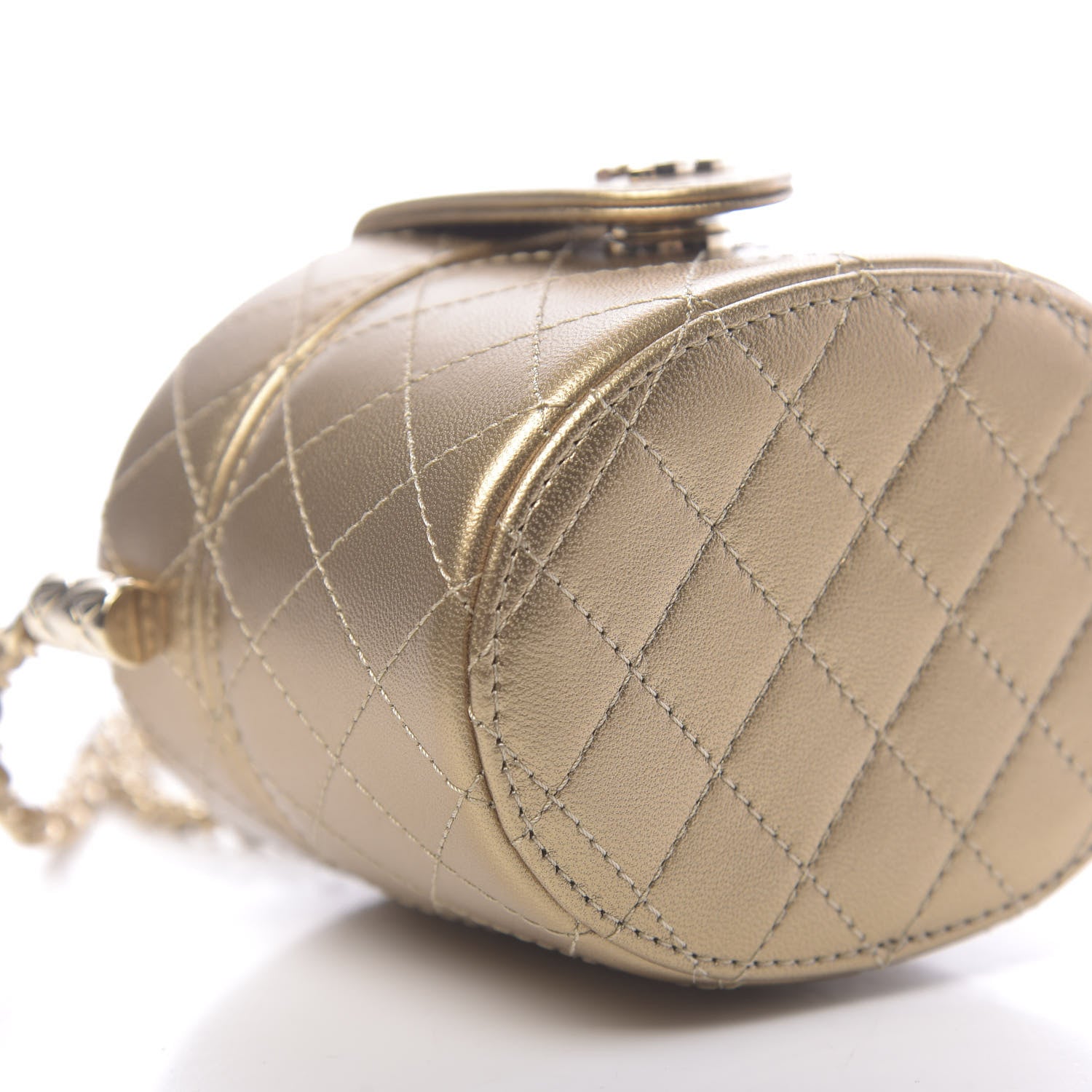 Chanel Metallic Lambskin Quilted Round Mini Vanity Case With Chain Gold 9 of 12