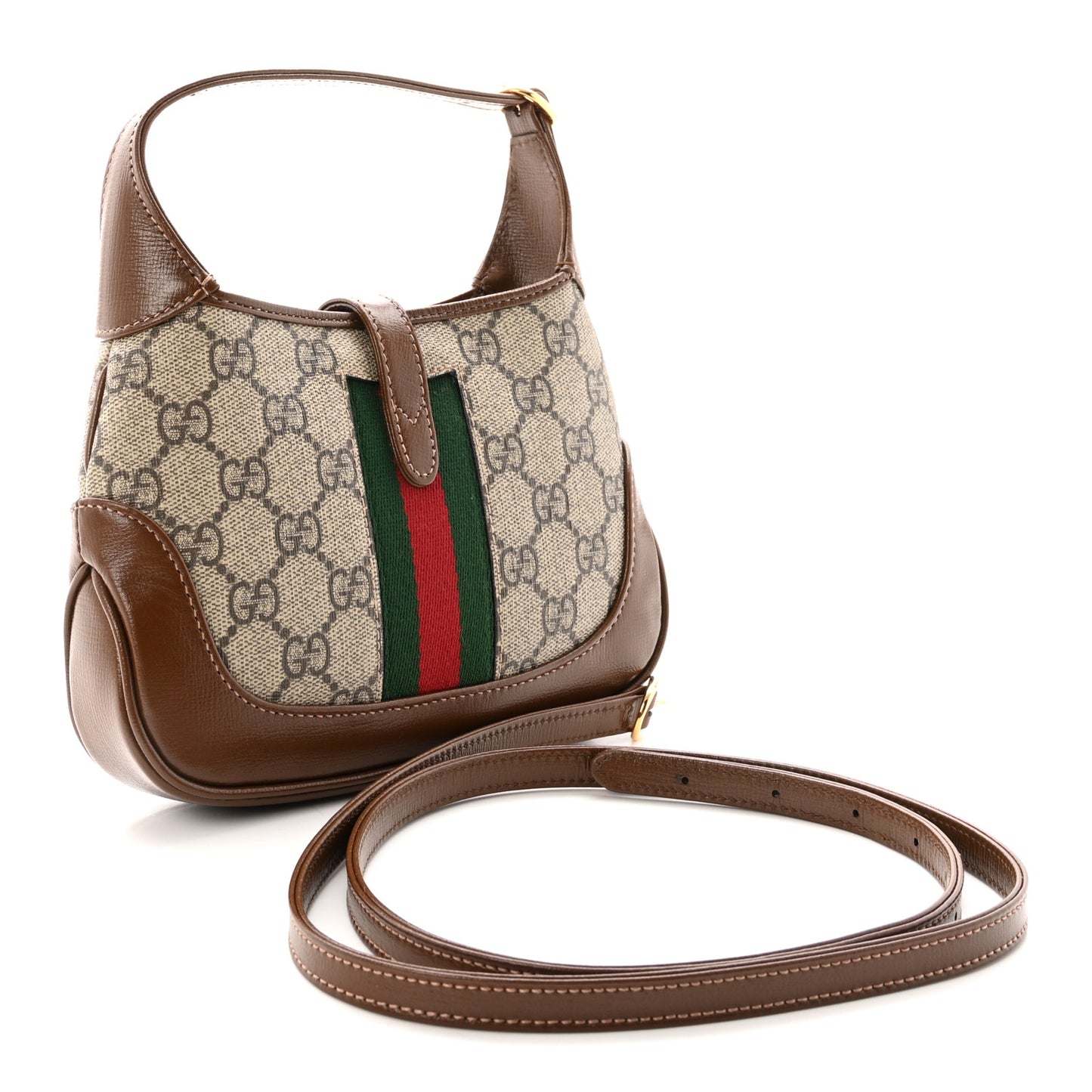 GG Supreme Monogram Azalea Calfskin Web Mini Jackie 1961 Hobo Beige Ebony Brown Sugar