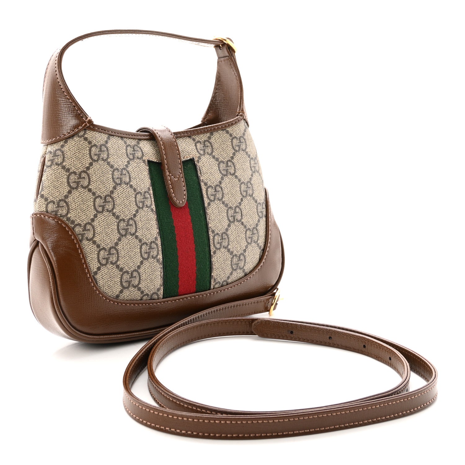 Gucci GG Supreme Monogram Azalea Calfskin Web Mini Jackie 1961 Hobo Beige Ebony Brown Sugar 3 of 10