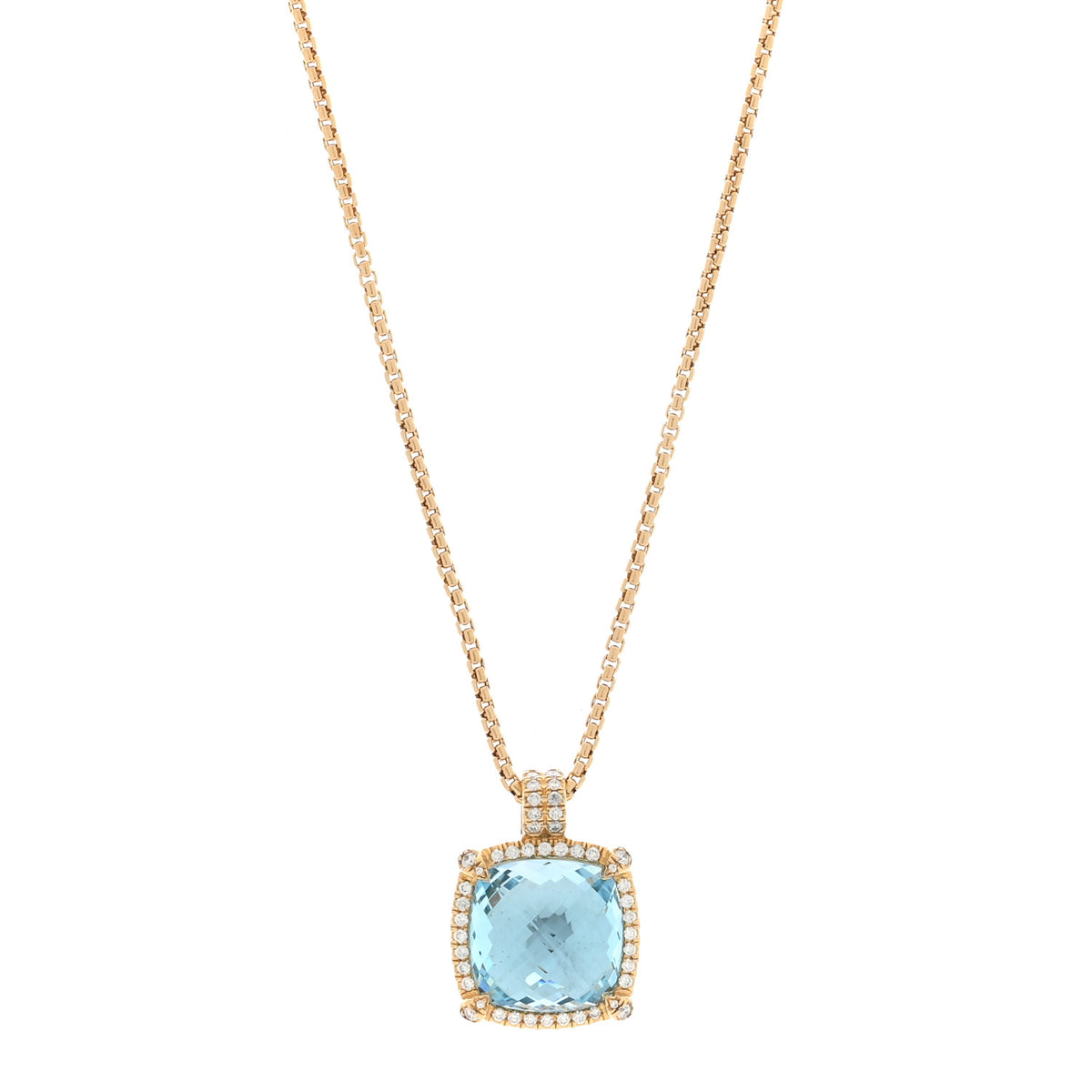 18K Yellow Gold Diamond Blue Topaz 14mm Chatelaine Pendant Necklace