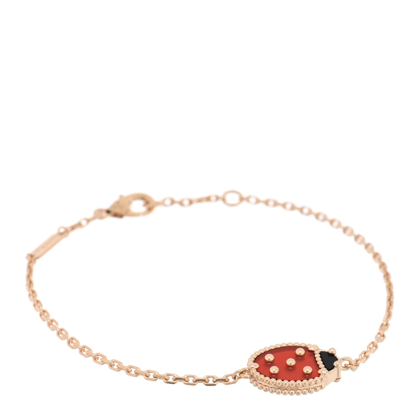 18K Rose Gold Carnelian Onyx Lucky Spring Closed Wing Ladybug Bracelet
