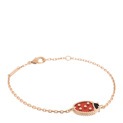 Van Cleef & Arpels 18K Rose Gold Carnelian Onyx Lucky Spring Closed Wing Ladybug Bracelet 1 of 3
