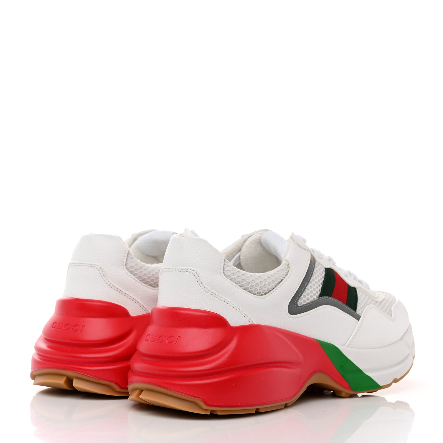 Gucci Lavaredo Eco Fabric Mesh Web Mens Rhyton Reflective Sneakers 6.5 Great White Green Red Silver 4 of 8