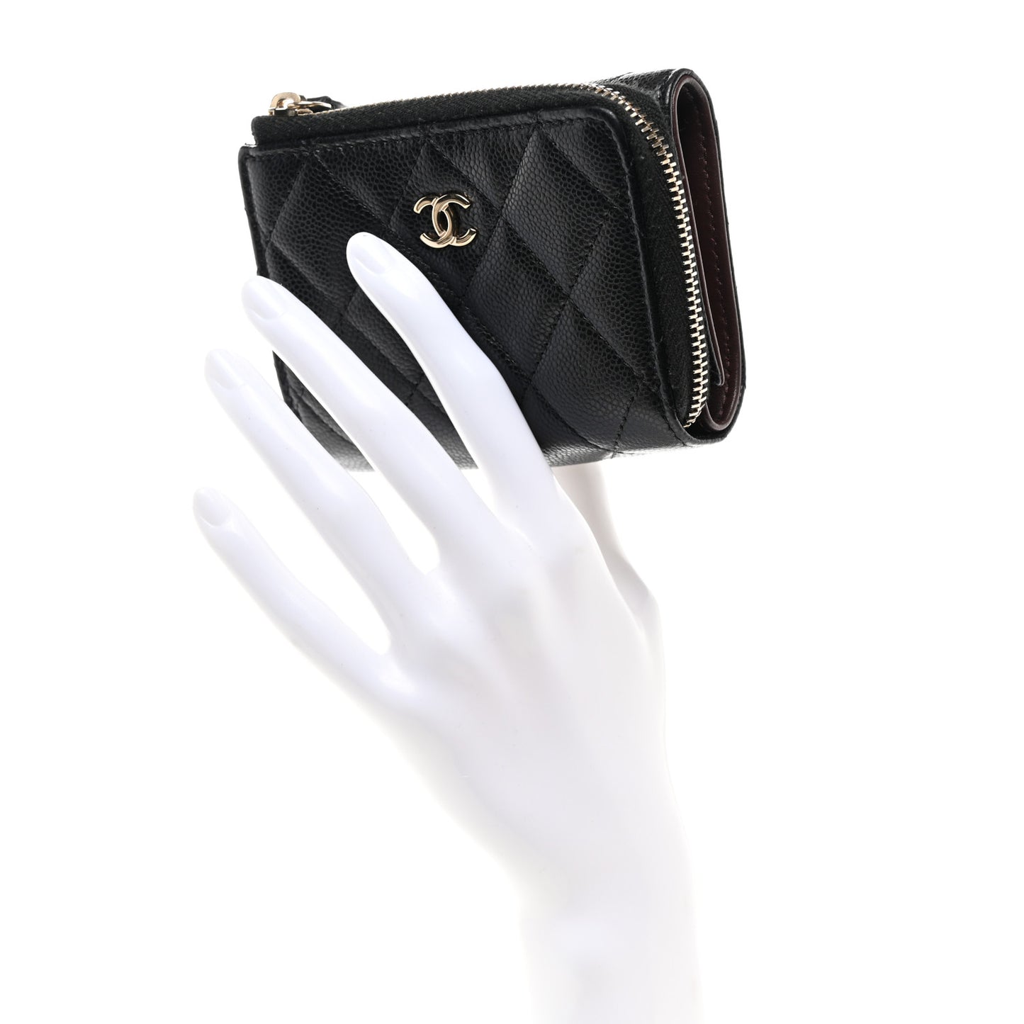 Caviar Quilted CC Zip Compact Trifold Wallet Black