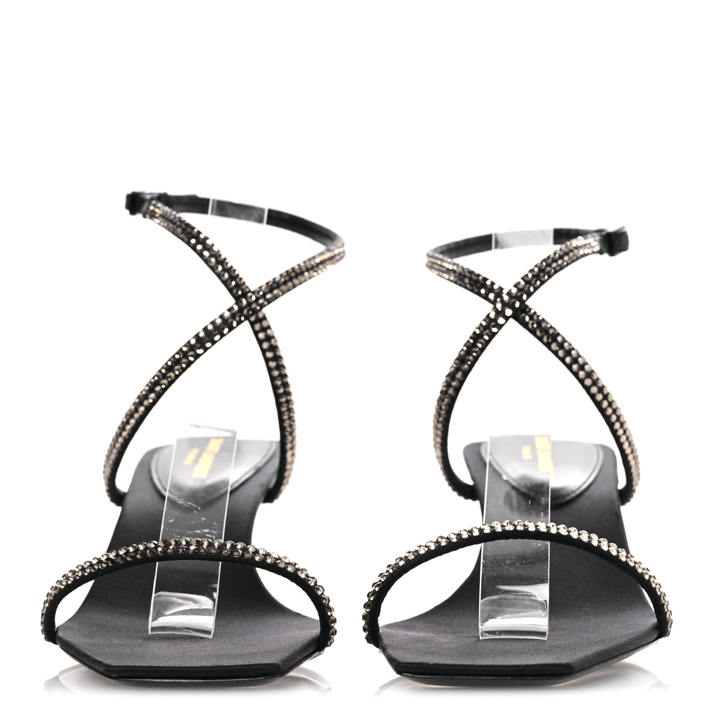 Crepe Satin Strass Baliqua 55 Ankle Strap Sandals 36 Black Greige