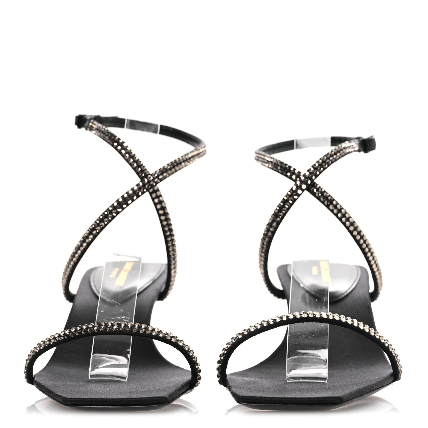 Saint Laurent Crepe Satin Strass Baliqua 55 Ankle Strap Sandals 36 Black Greige 3 of 11