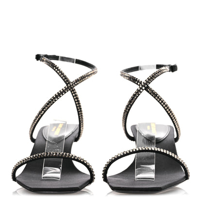Saint Laurent Crepe Satin Strass Baliqua 55 Ankle Strap Sandals 36 Black Greige 3 of 11