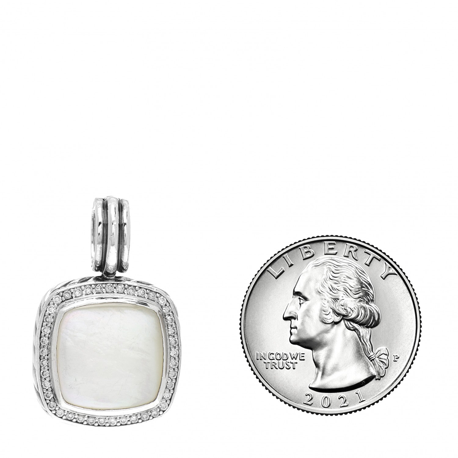 David Yurman Sterling Silver Diamond Mother of Pearl 14mm Albion Enhancer Pendant 2 of 3