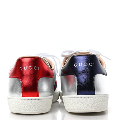 Gucci Metallic Nappa Silk Ayers Web Embroidered Womens Ace Sneakers 39 Silver 5 of 10