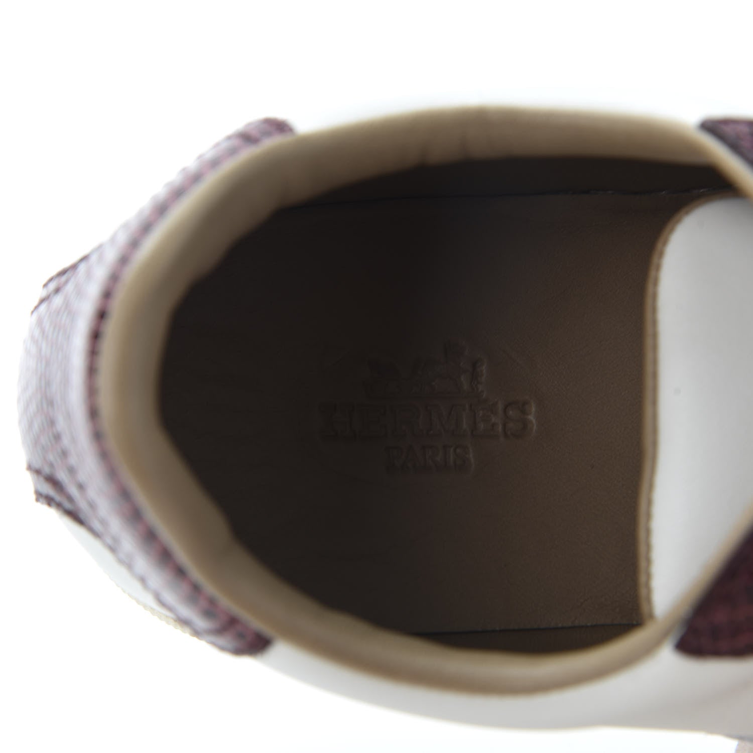 Hermes Calfskin Lizard Womens Quicker Sneakers 36 White Bordeaux 6 of 9